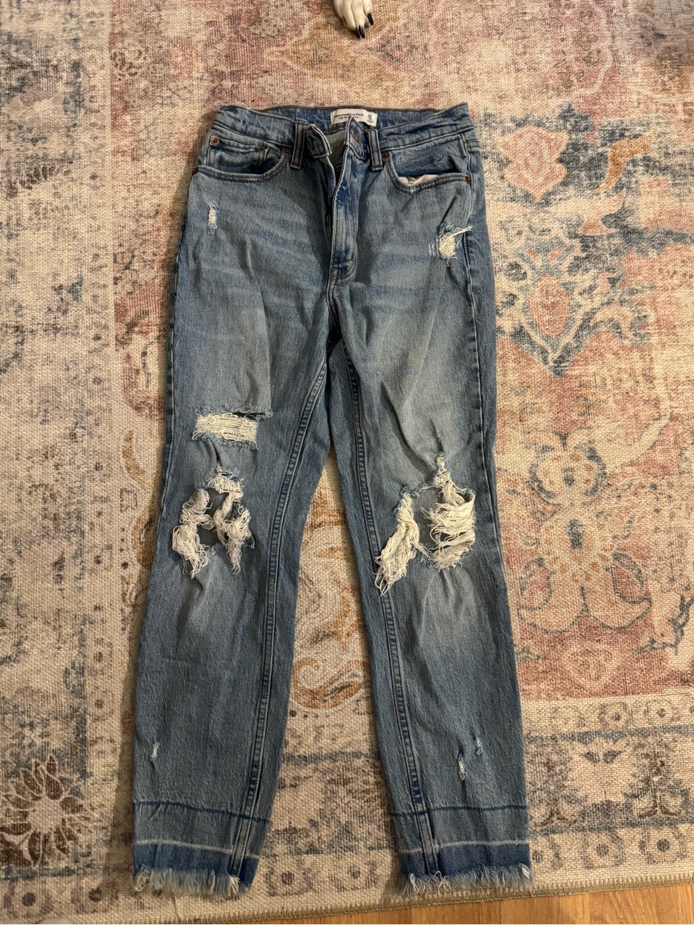 Saber Distressed Light Blue Ripped Straight-Leg Jeans